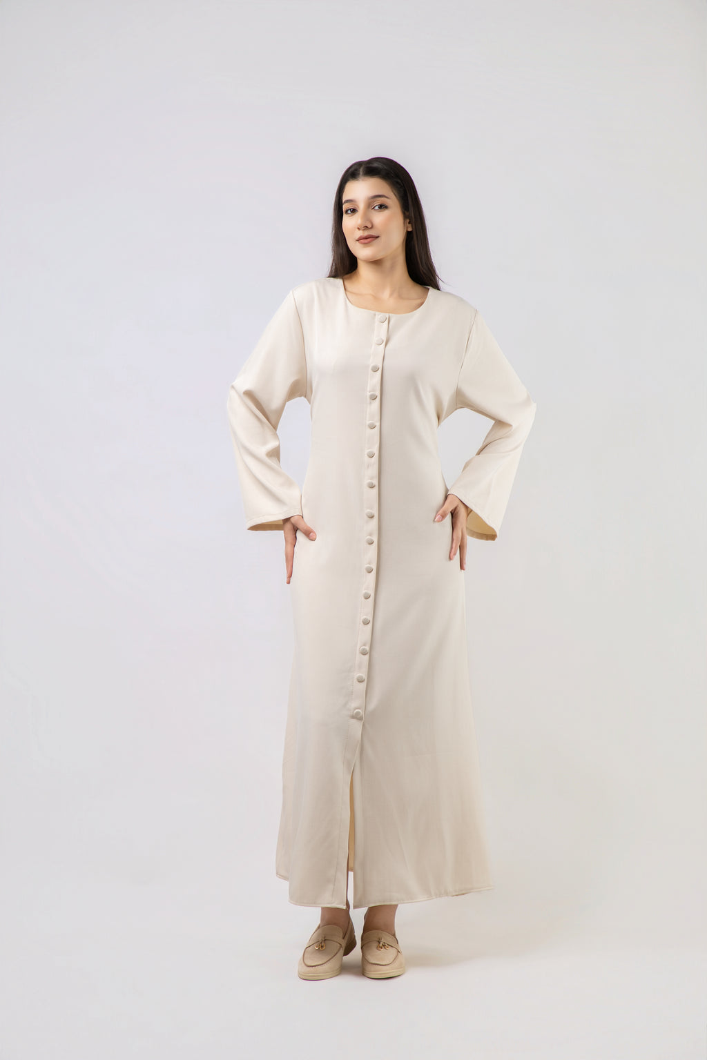 Robe Longue Boutonnée à Manches Évasées