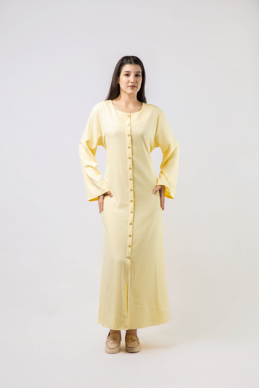 Robe Longue Boutonnée à Manches Évasées