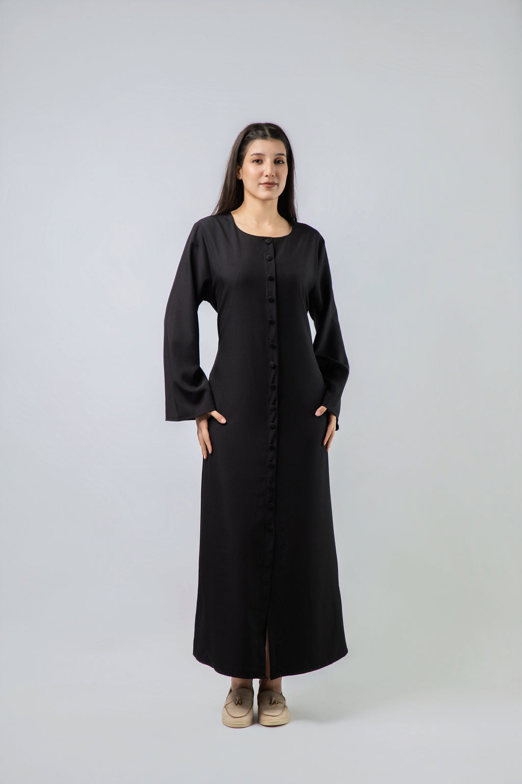 Robe Longue Boutonnée à Manches Évasées