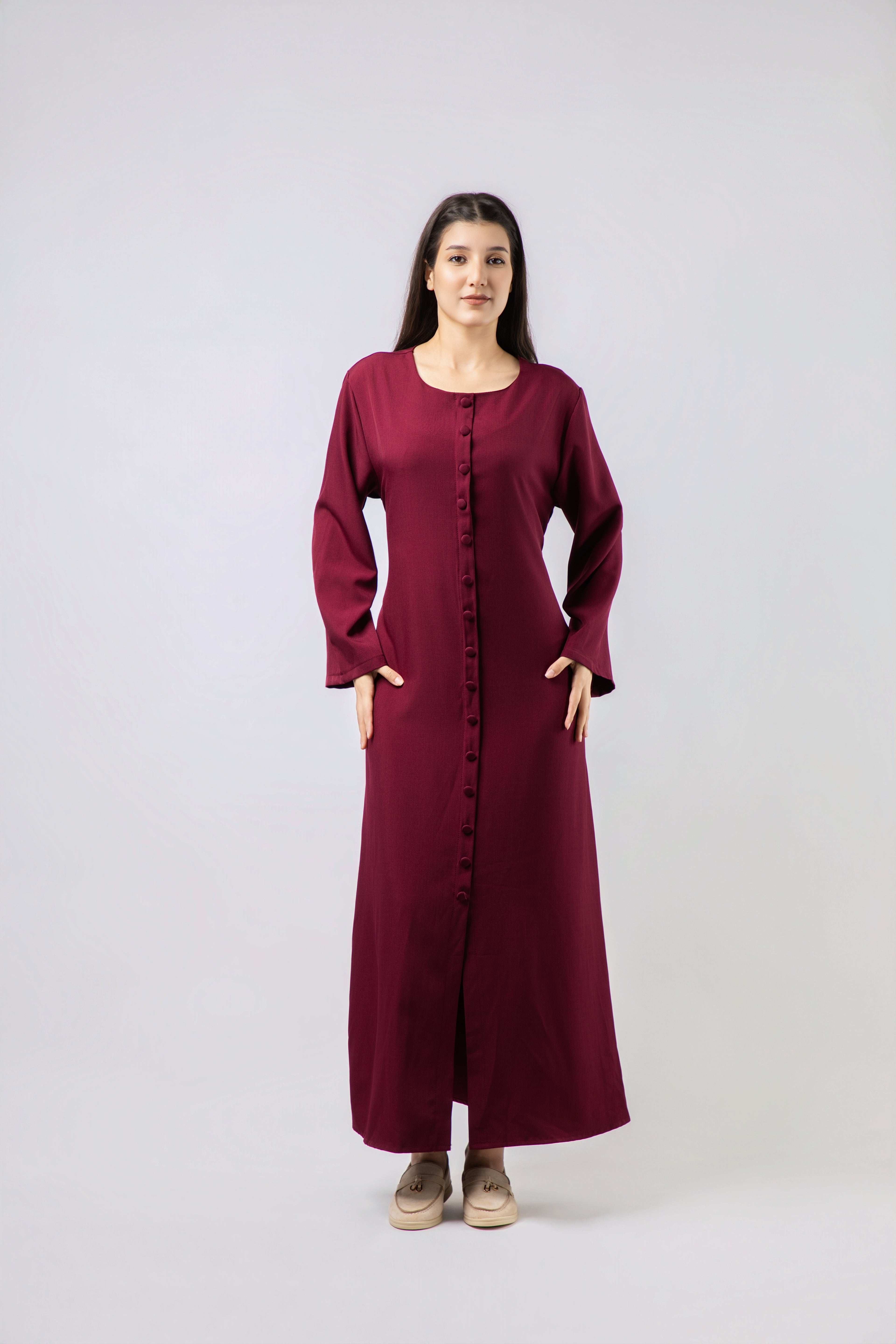 Robe Longue Boutonnée à Manches Évasées