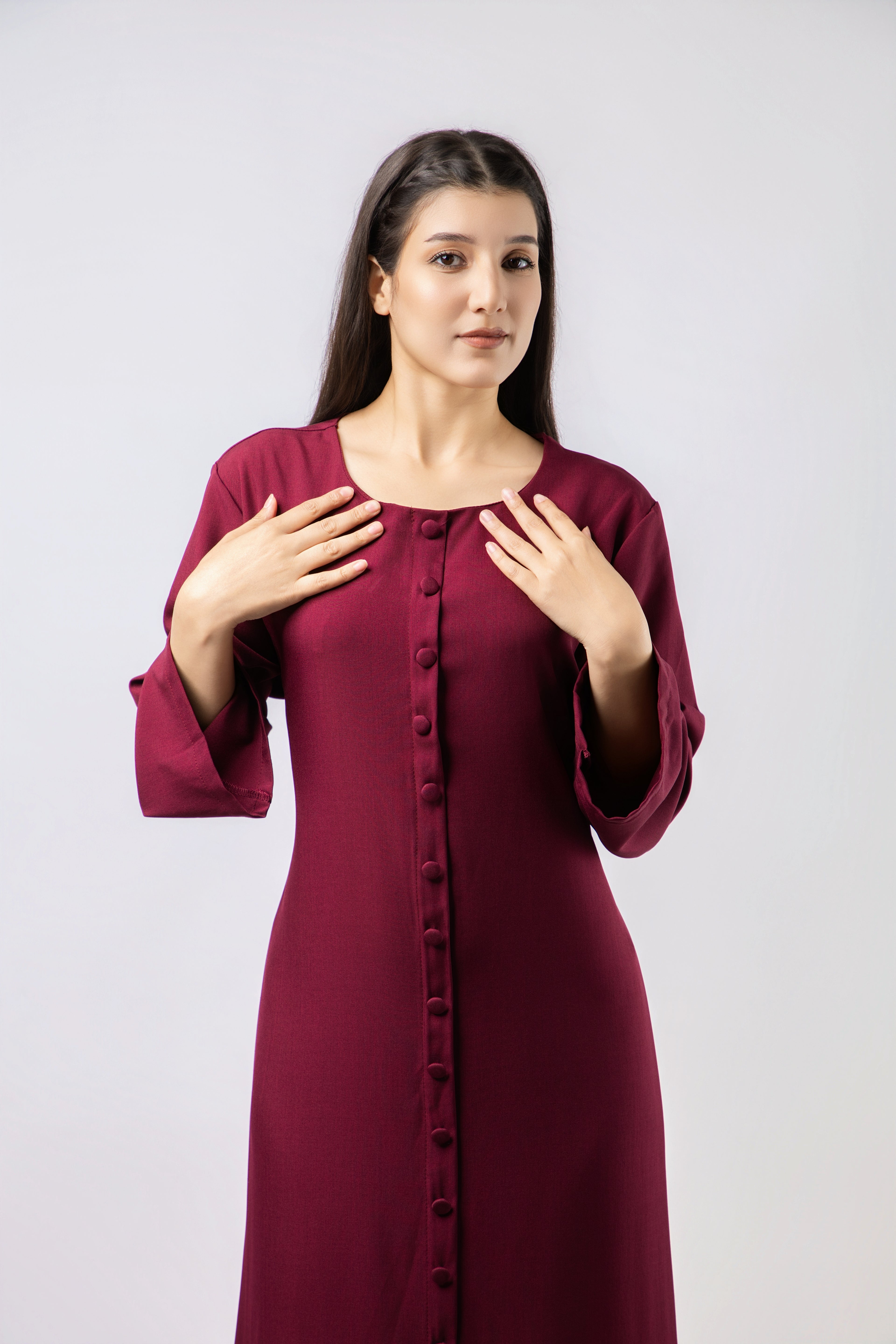 Robe Longue Boutonnée à Manches Évasées