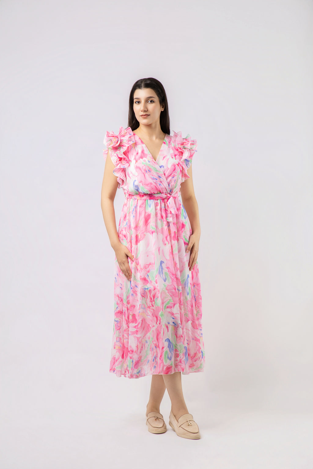 Robe Longue Fluide à Imprimé Abstrait