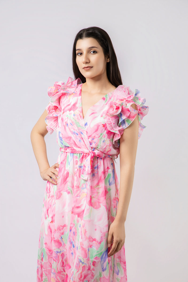 Robe Longue Fluide à Imprimé Abstrait