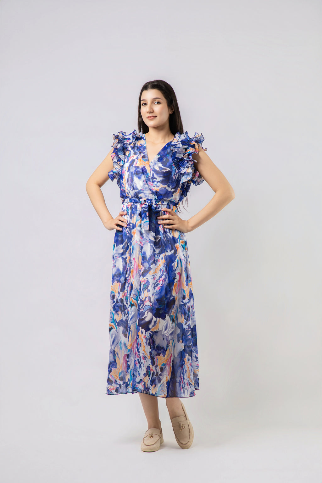 Robe Longue Fluide à Imprimé Abstrait