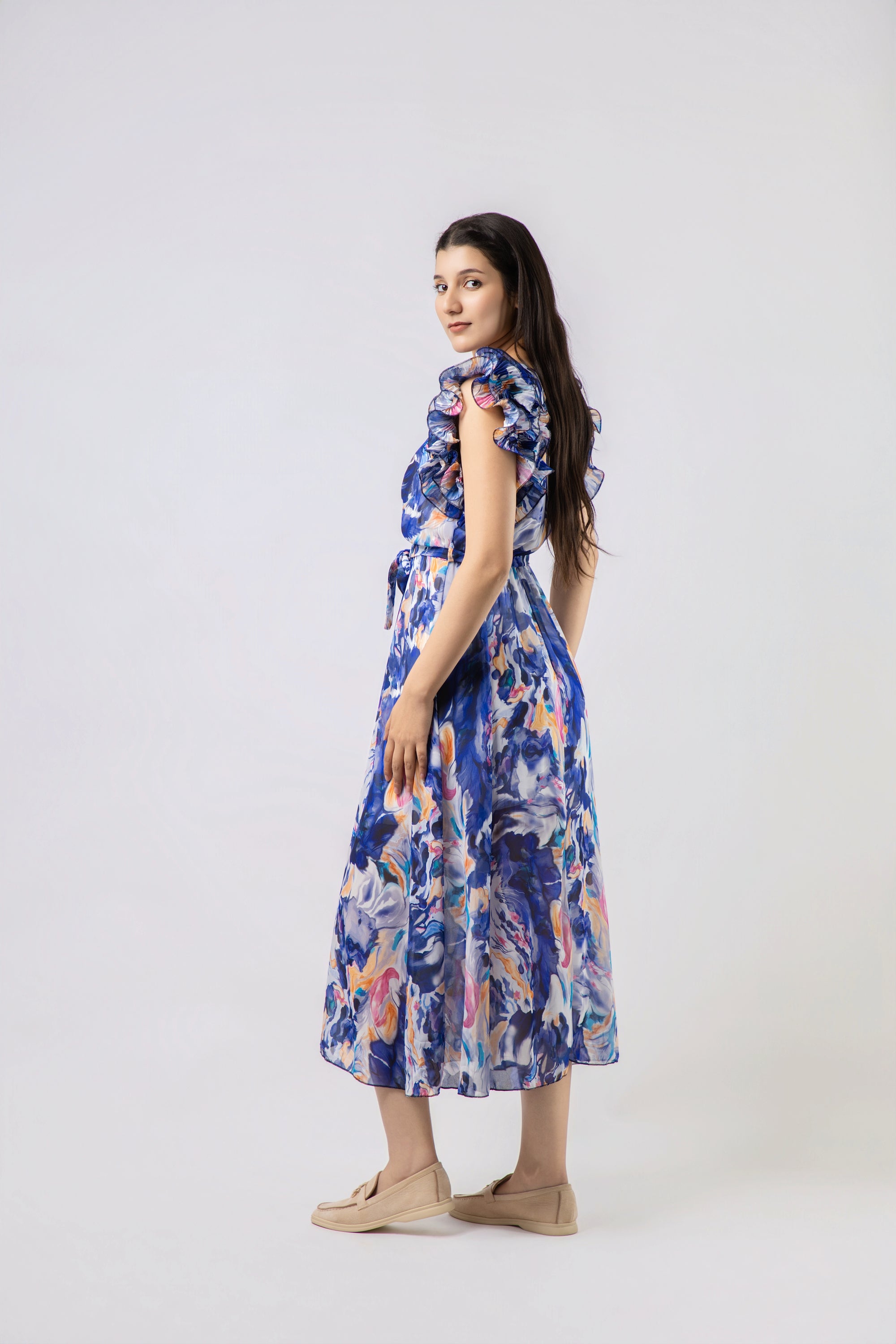 Robe Longue Fluide à Imprimé Abstrait