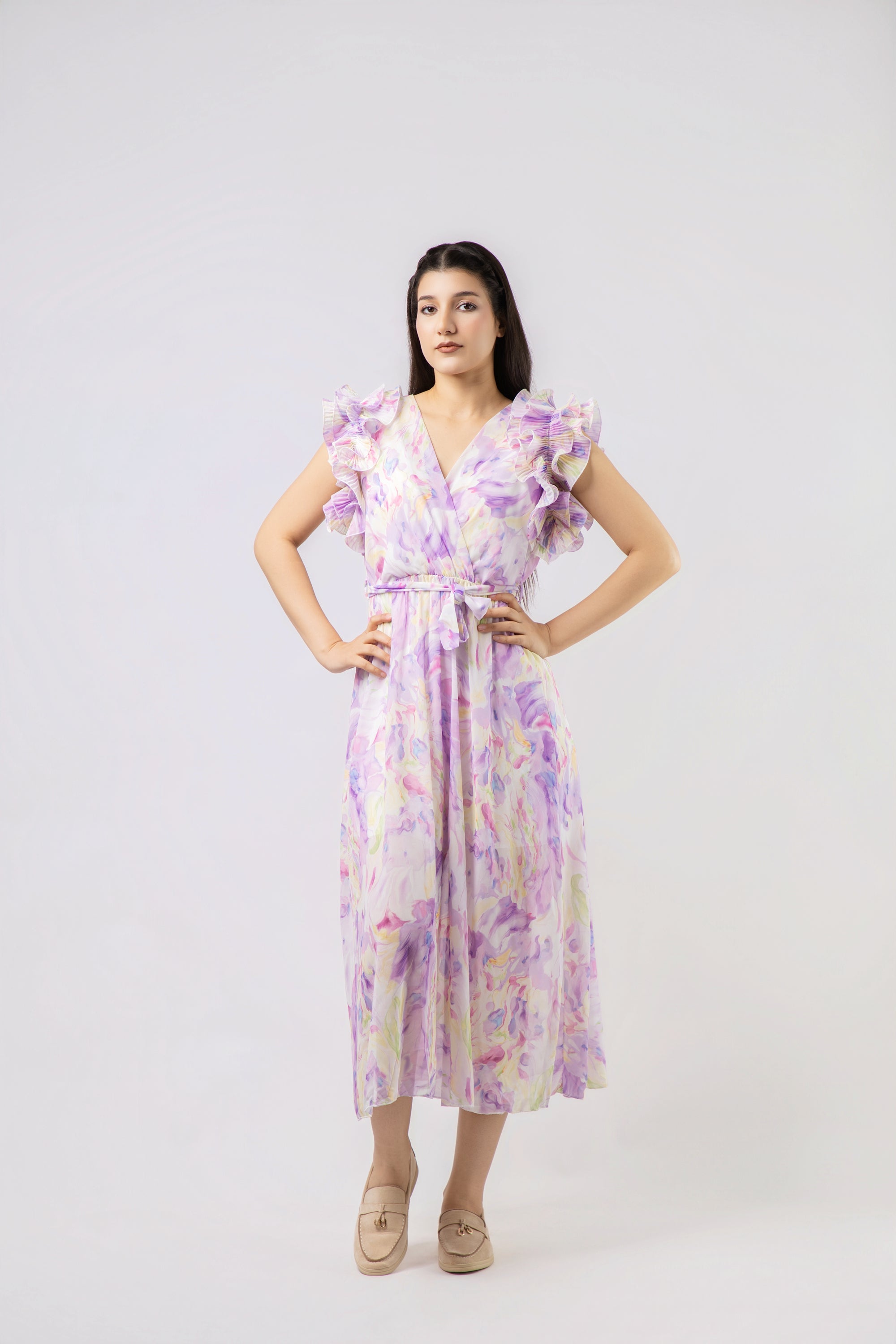 Robe Longue Fluide à Imprimé Abstrait
