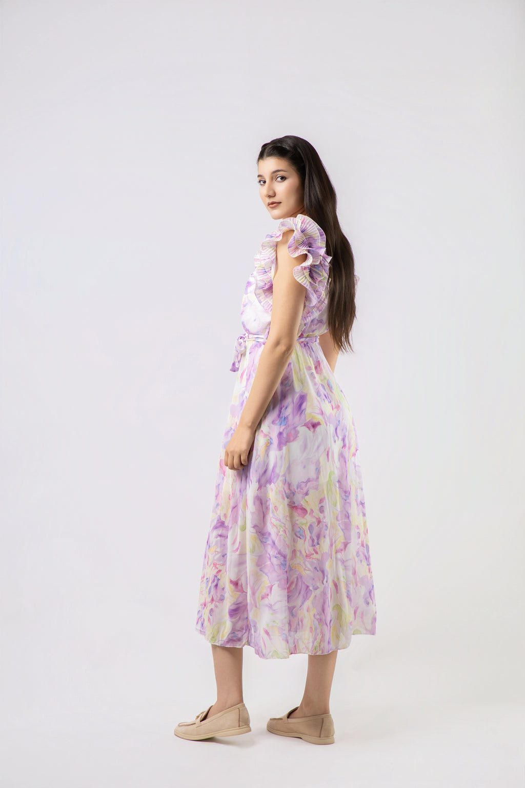 Robe Longue Fluide à Imprimé Abstrait