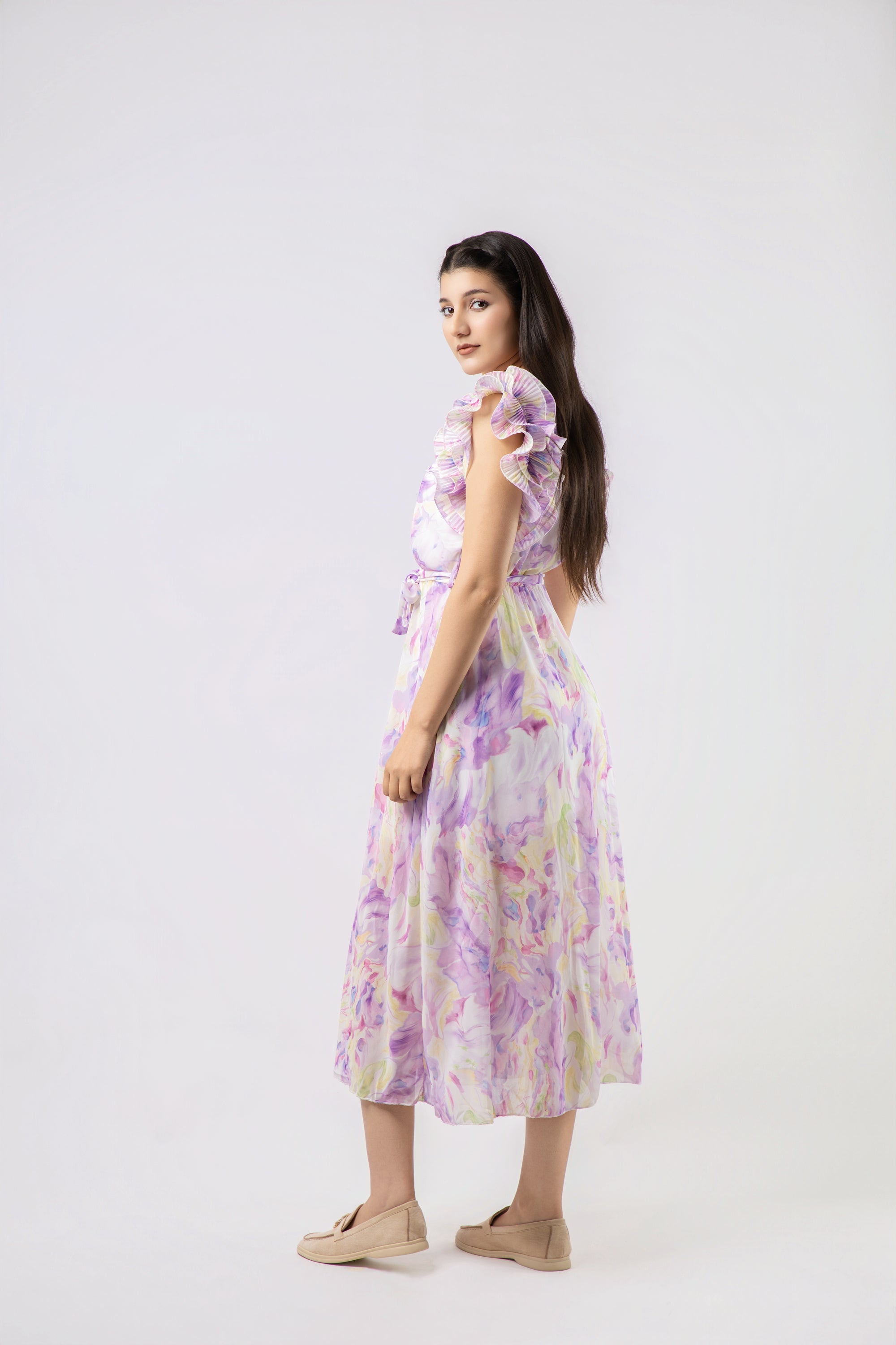 Robe Longue Fluide à Imprimé Abstrait