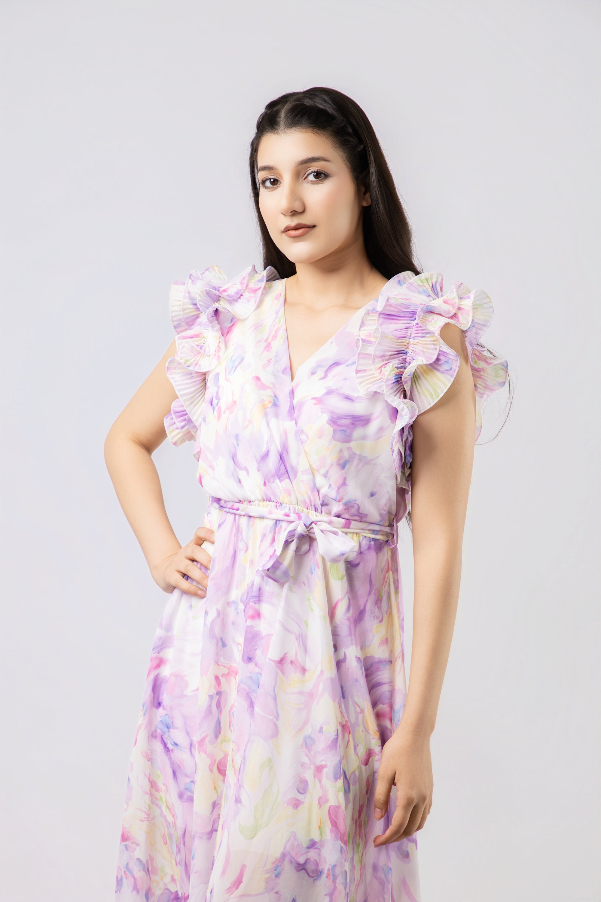 Robe Longue Fluide à Imprimé Abstrait