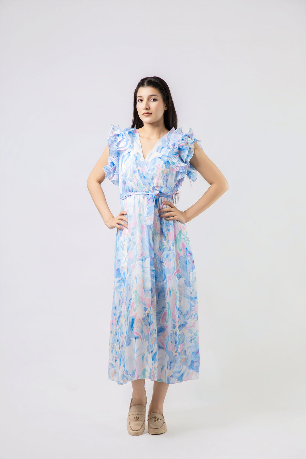 Robe Longue Fluide à Imprimé Abstrait