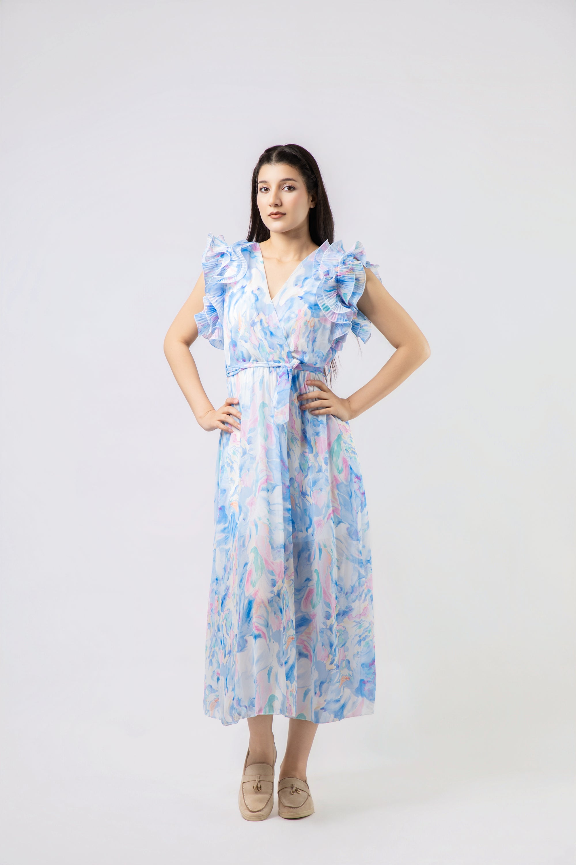 Robe Longue Fluide à Imprimé Abstrait