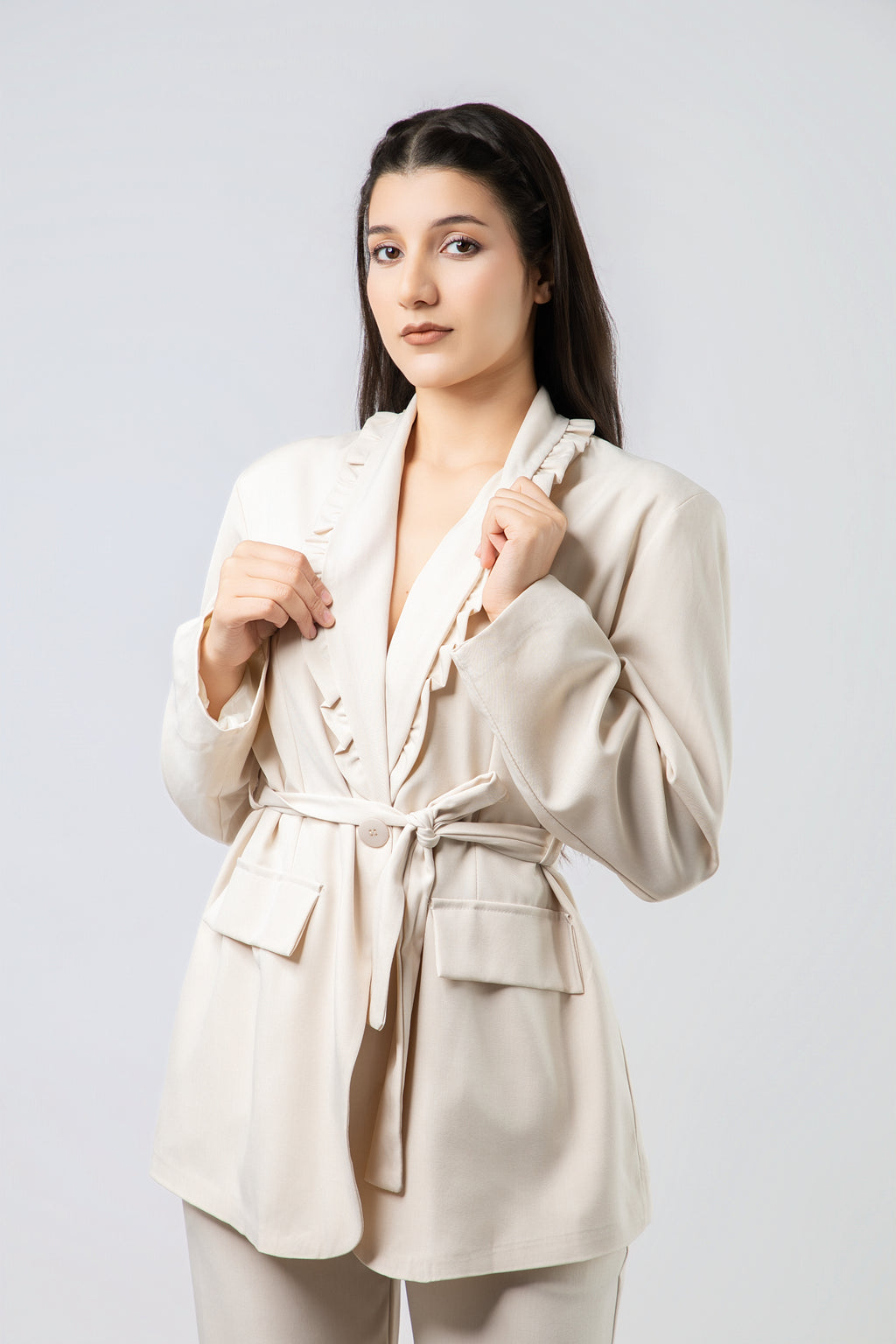 Ensemble Tailleur Pantalon à Volants