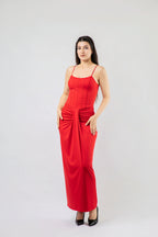 Robe Longue Corsetée à Drapé Élégant