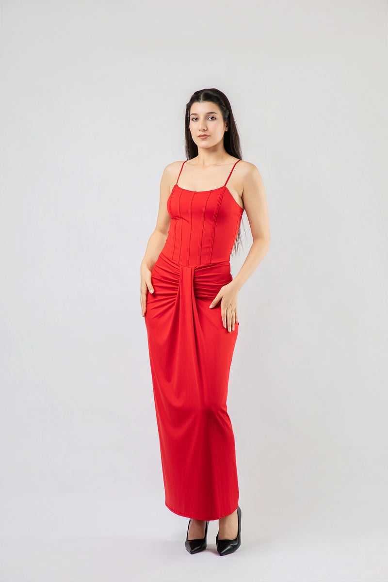 Robe Longue Corsetée à Drapé Élégant