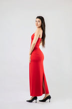 Robe Longue Corsetée à Drapé Élégant