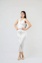 Robe Midi Ajustée à Boutonnage Central