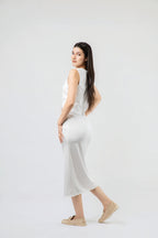 Robe Midi Ajustée à Boutonnage Central