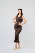 Robe Midi Ajustée à Boutonnage Central