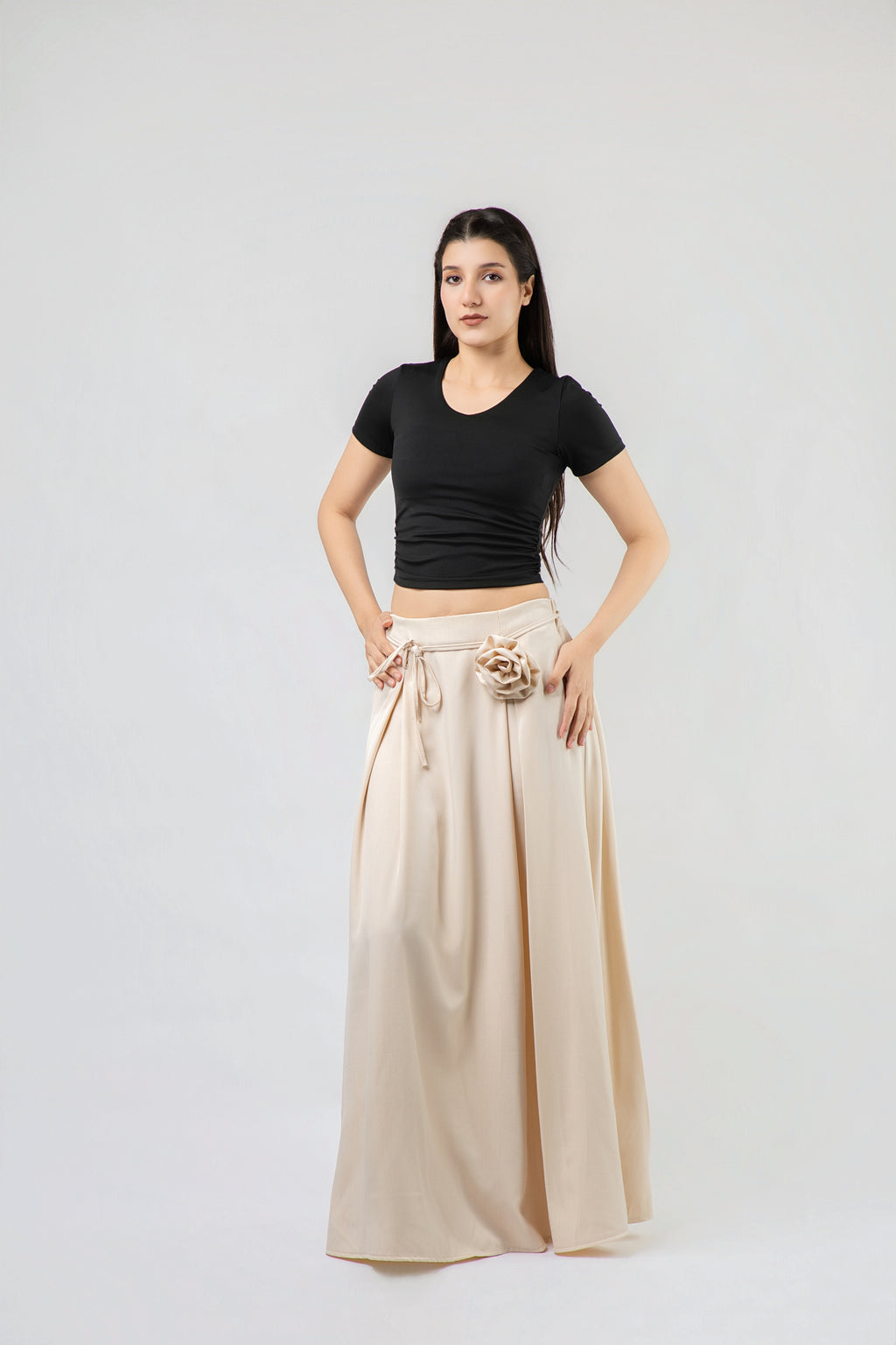Jupe Longue Fluide à Taille Élastiquée