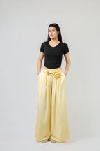 Pantalon Large à Taille Haute avec Détails Artisanaux