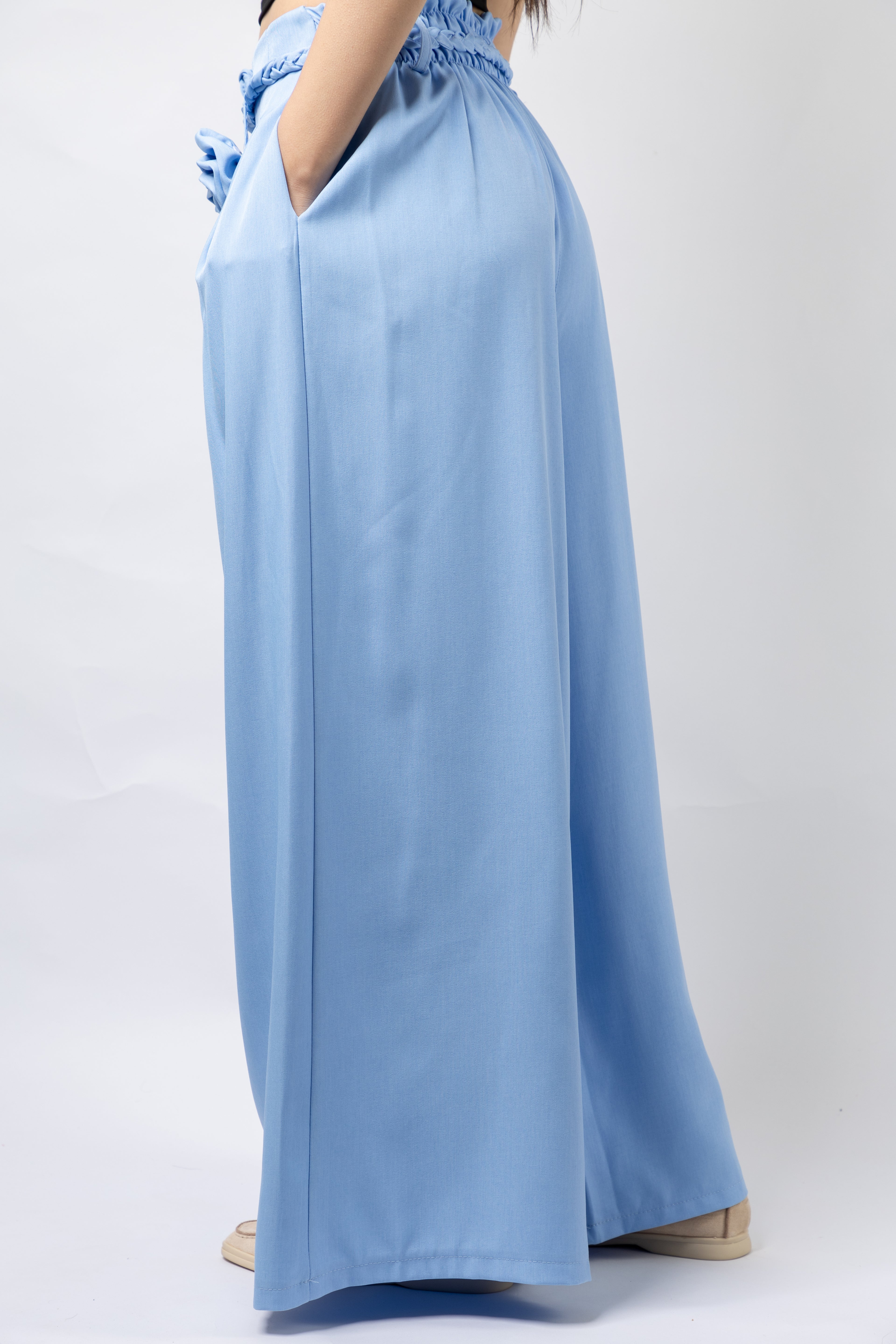 Pantalon Large à Taille Haute avec Détails Artisanaux