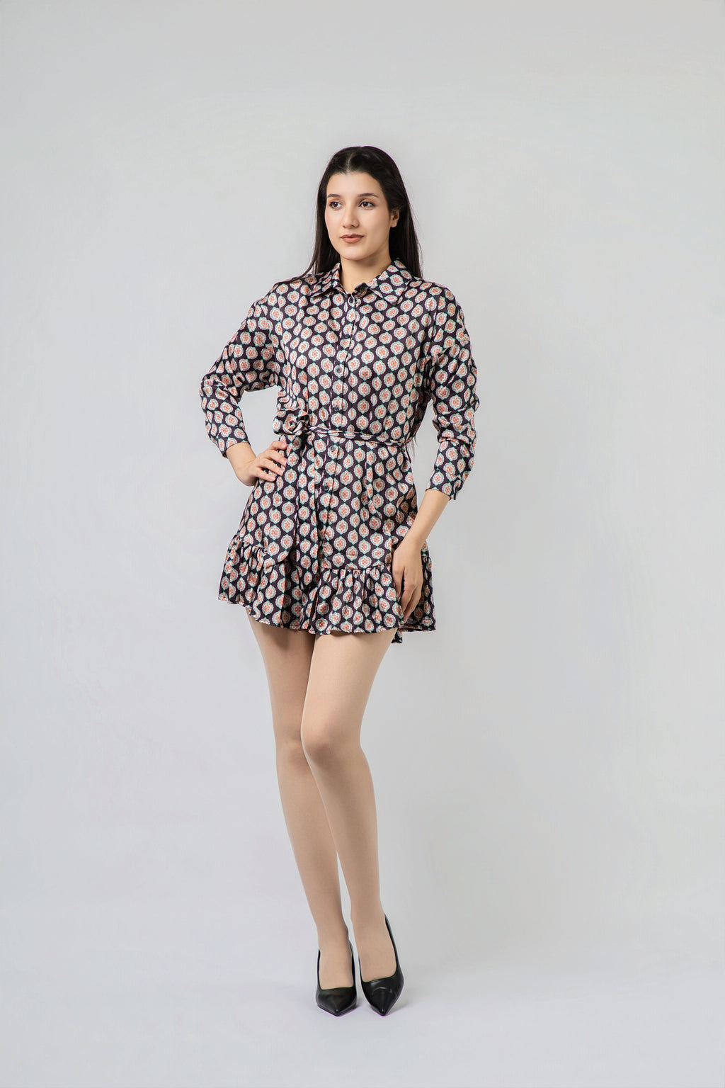 Robe Chemise Imprimée à Volants