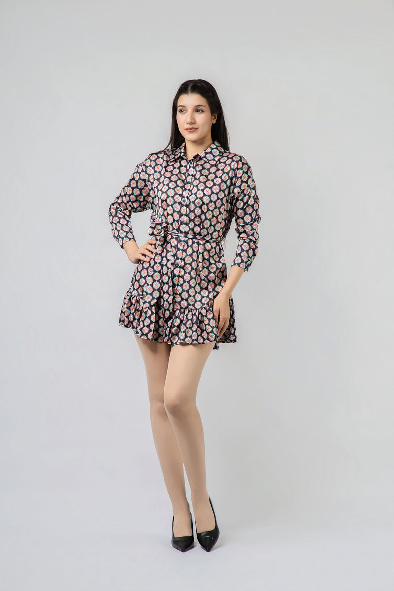Robe Chemise Imprimée à Volants