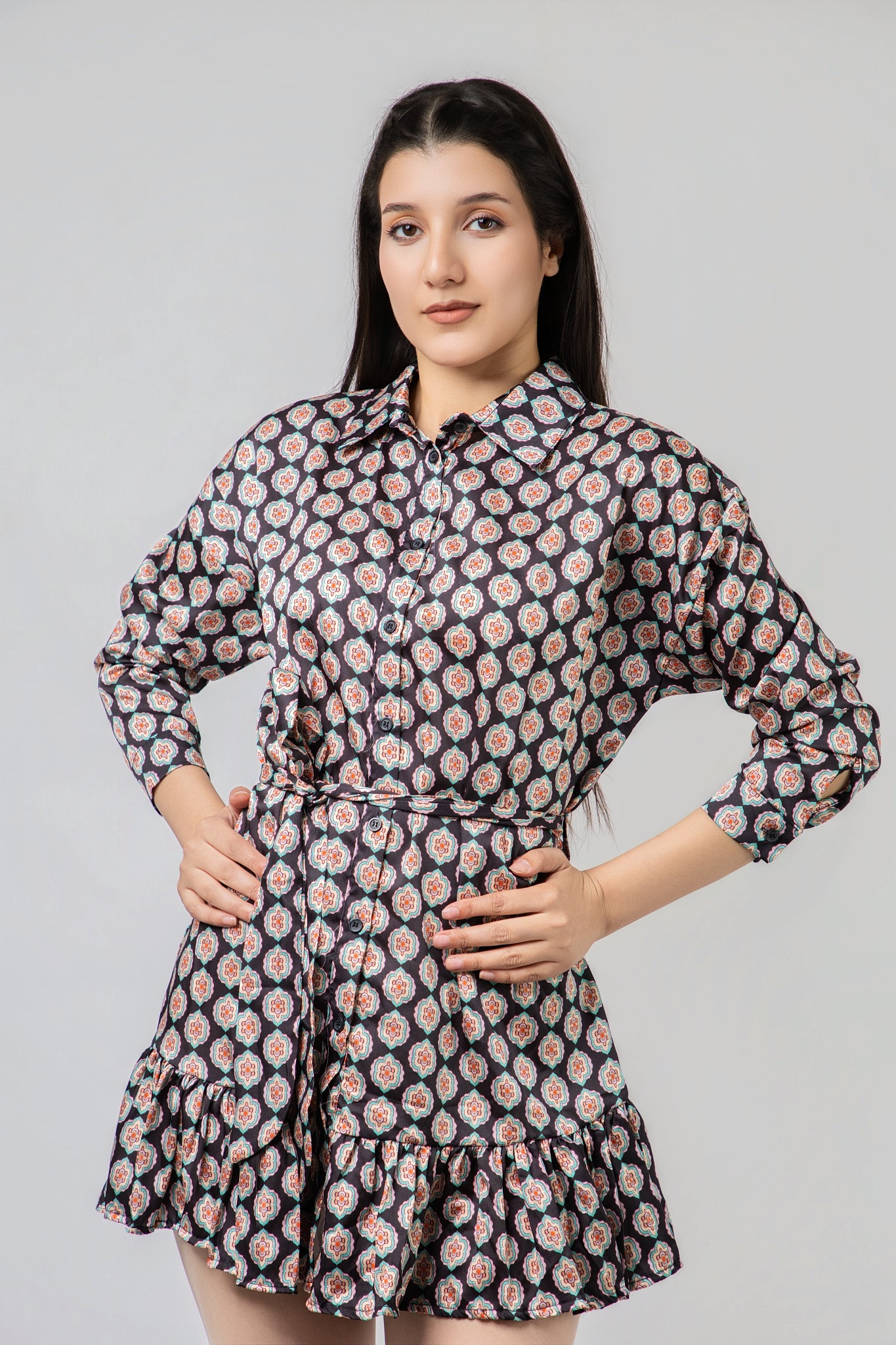 Robe Chemise Imprimée à Volants