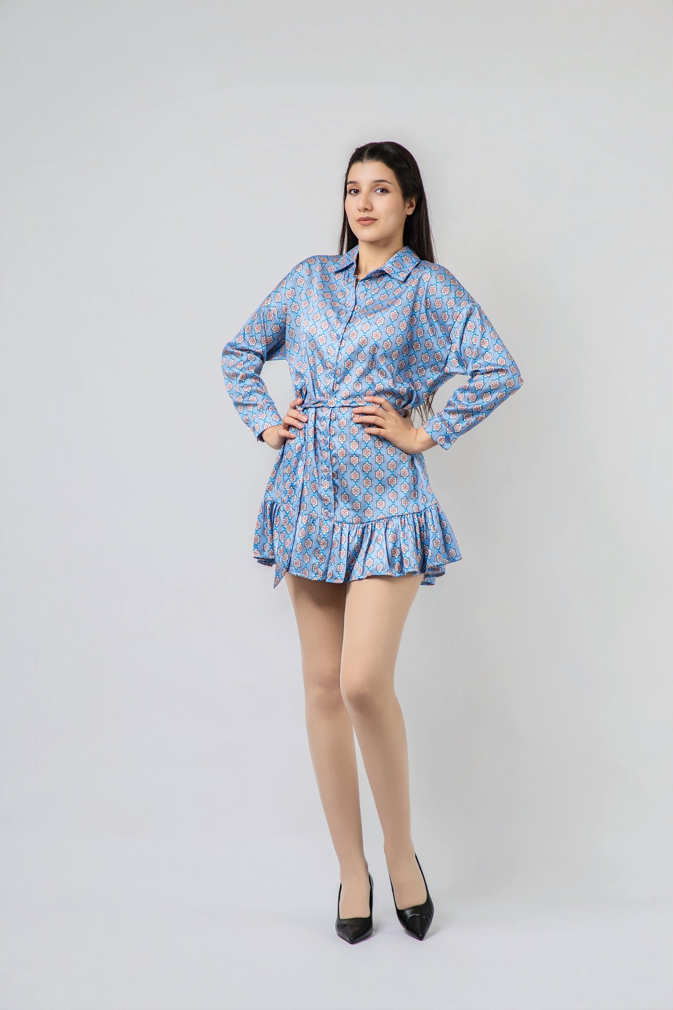 Robe Chemise Imprimée à Volants