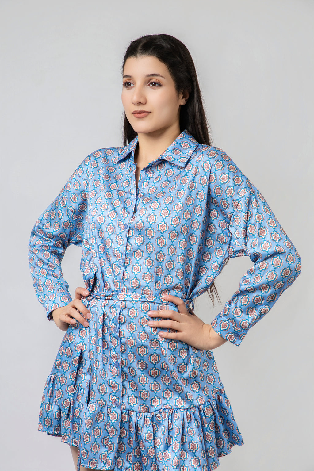 Robe Chemise Imprimée à Volants