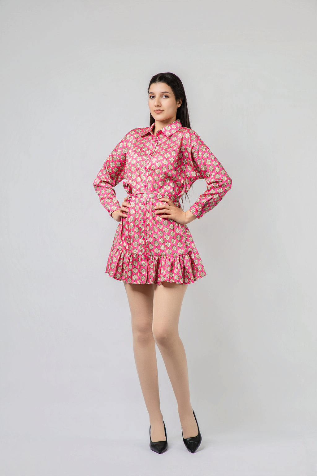 Robe Chemise Imprimée à Volants