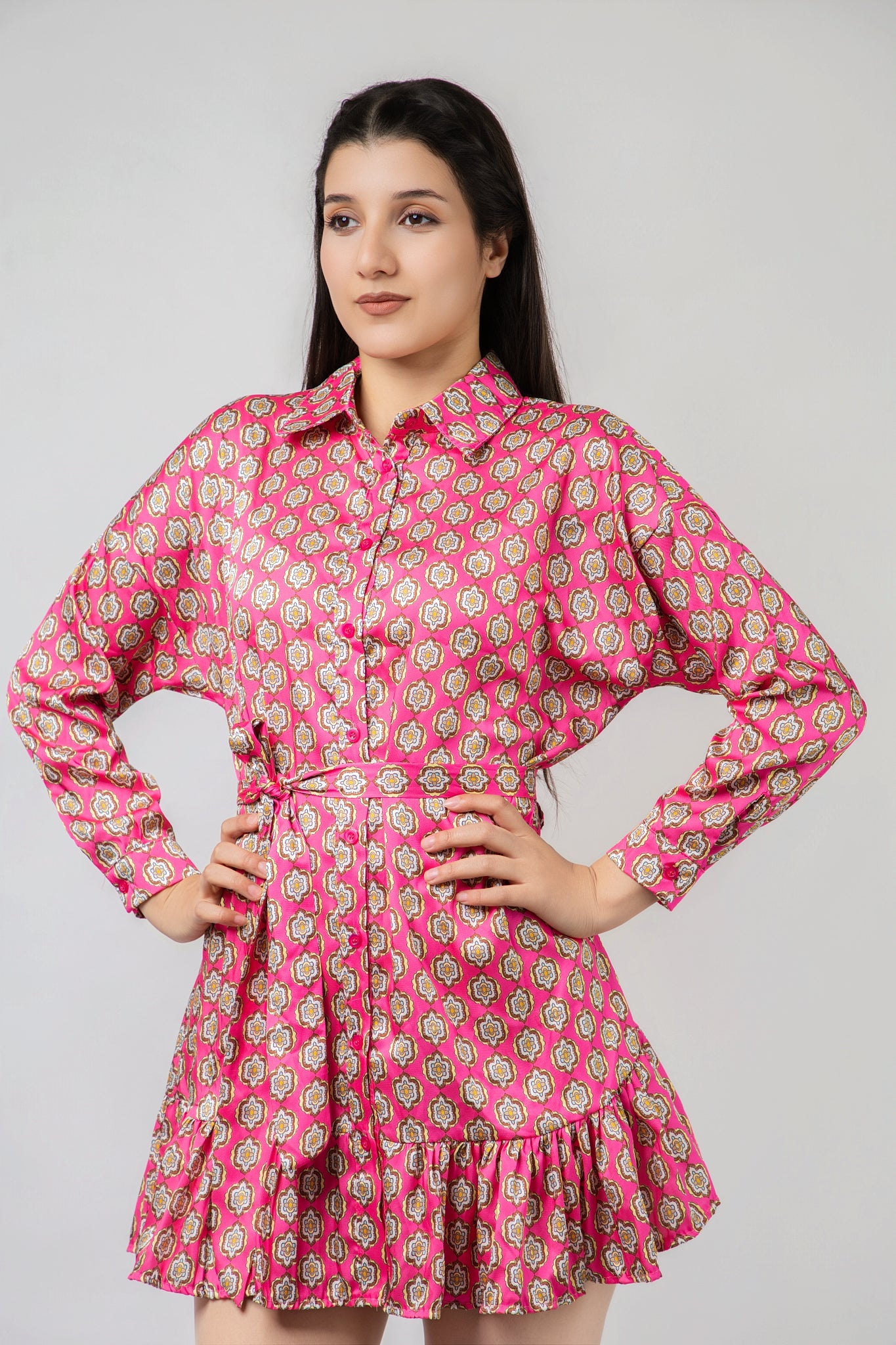 Robe Chemise Imprimée à Volants